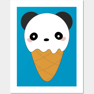 Kawaii Panda Bear Ice Cream Cone Posters and Art